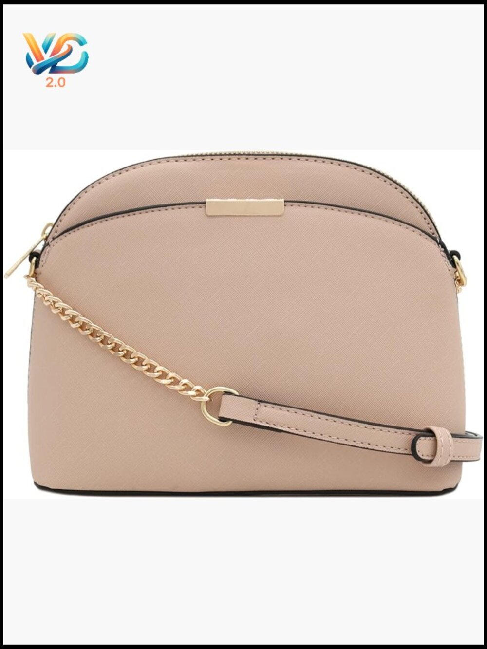 Saffiano Faux Leather Dome Crossbody Bag with Chain Strap